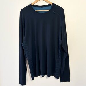 Lululemon Metal Vent Tech Tee Long Sleeve Shirt Men's XL Navy Spellout Logo